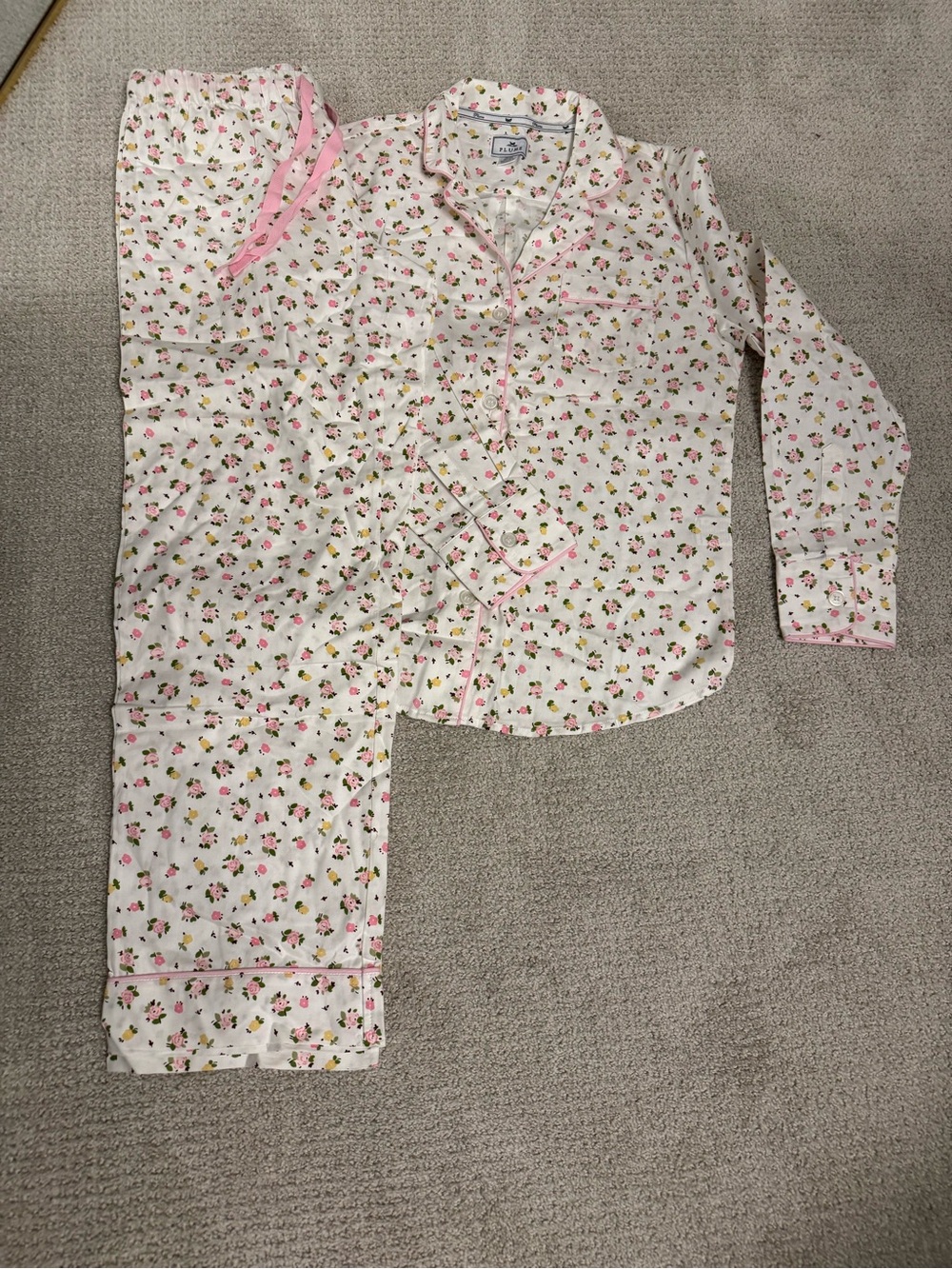 Women's Floral Cotton Pajama Set with Pink Trim - Picture 2 of 3